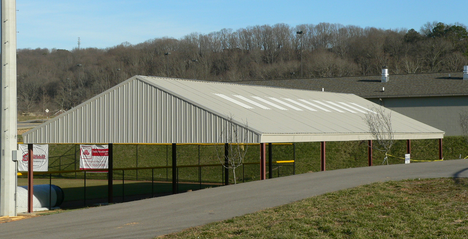 Exterior batting cage, metal building in Knoxville, Tennessee